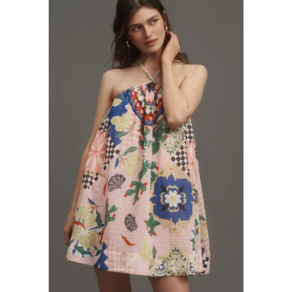 Anthropologie Dresses & Skirts - New Anthropologie Maeve Printed Halter Swing Mini Dress $148 X-SMALL Pink